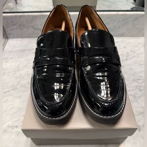 Franco Sarto Black Patent Lug Sole Loafers